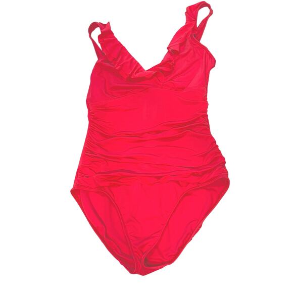 Ralph Lauren One Orange Coral Piece Ruched Ruffled US Size 10 - Picture 3 of 7